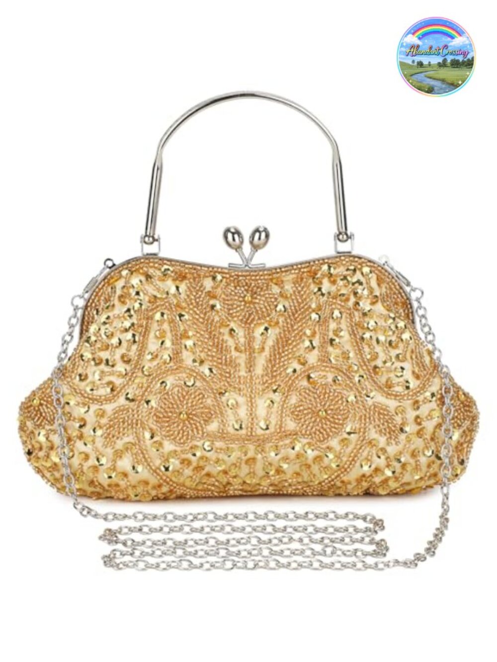Beaded Sequin 1920s Vintage Evening Clutch Purse Removable Chain Formal Bag